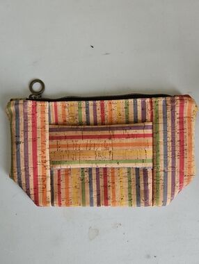 Multicolor Striped Cork Zip Pouch - Women Bags